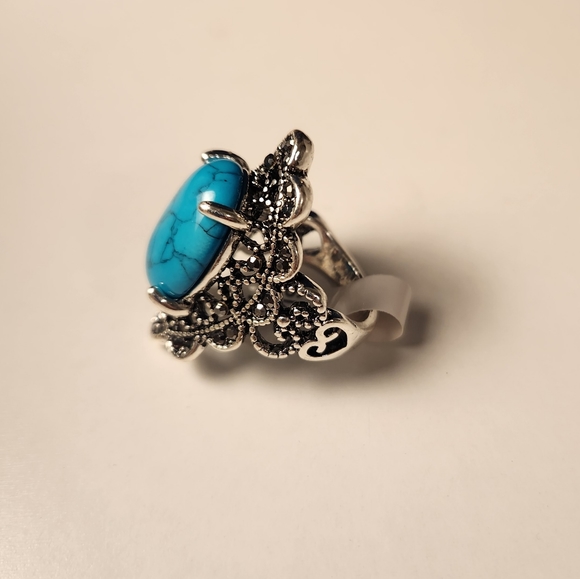 New! Unique S.S Filled 925 Blue Turquoise Ring - Picture 2 of 5